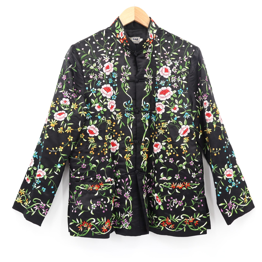 ESME Vintage Dragon Silk Floral Embroidered Short Kimono Jacket Art Top Sz L